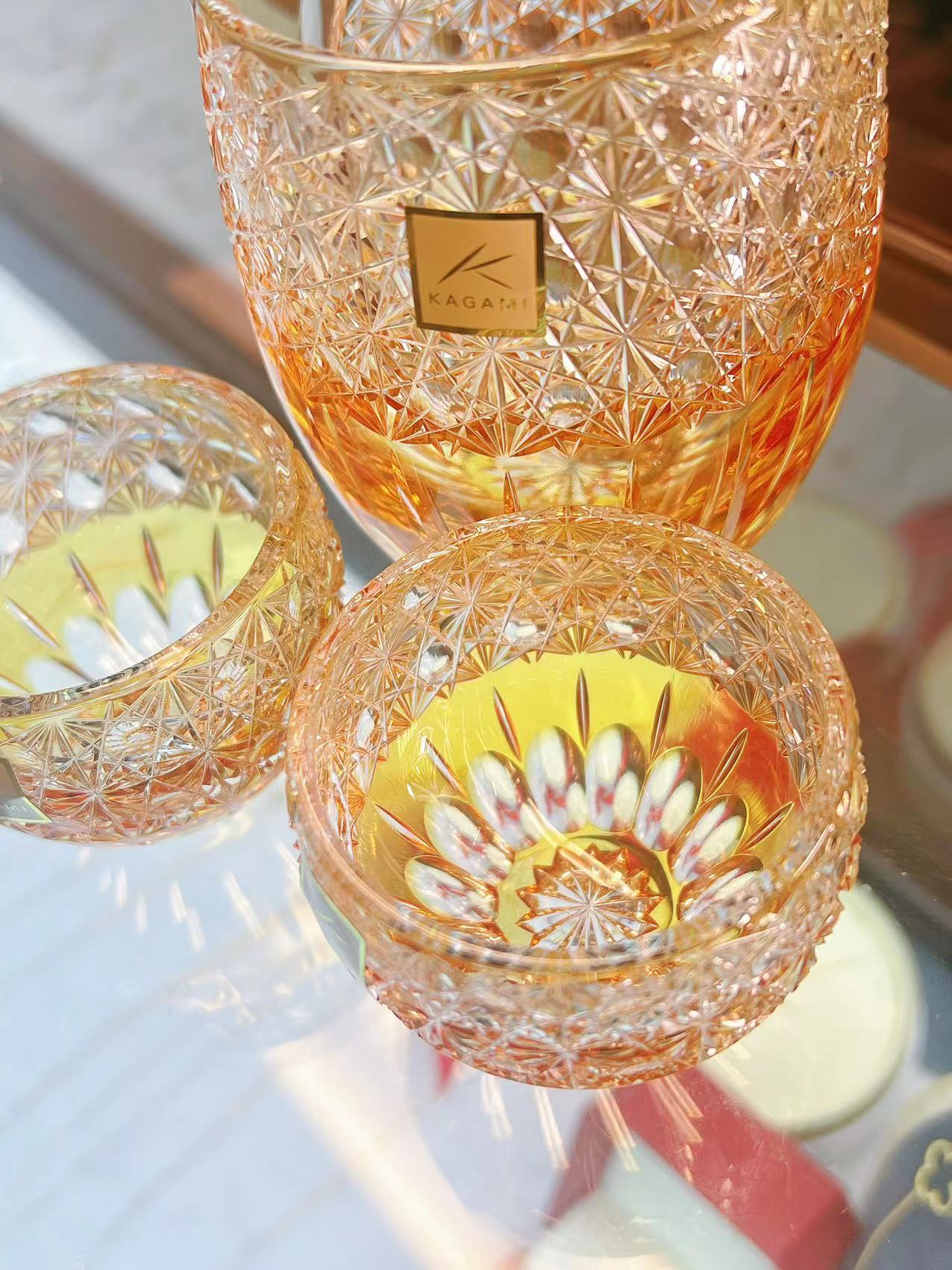 KAGAMI Edo Kiriko Sake Set “Fuuka” – Yellow (JPS69-2979CUM)