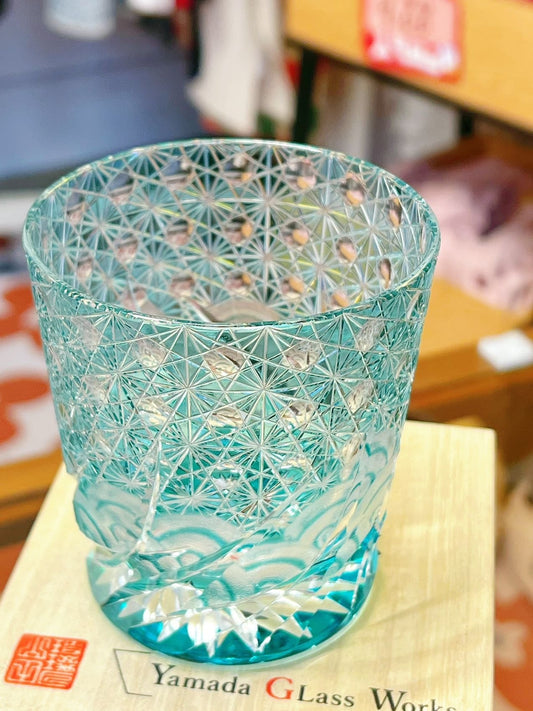 Yamada Edo Kiriko Whiskey Glass – “Ripple” 漣 Series (Amber Green)