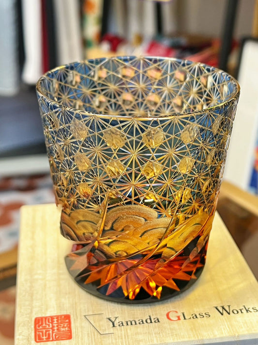 Yamada Edo Kiriko Whiskey Glass – “Ripple Series” 漣 (Amber Blue)