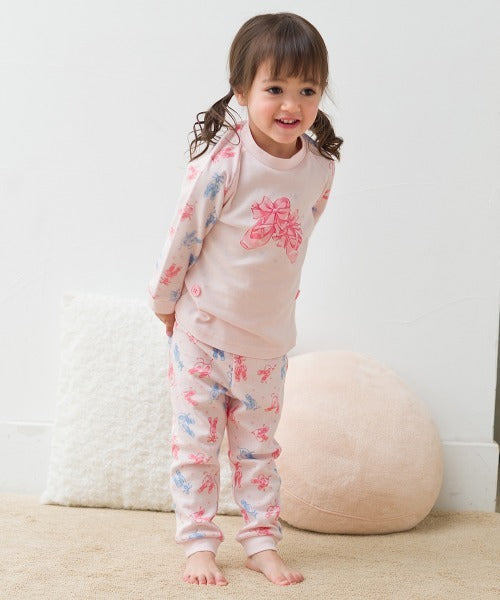 Combi mini Autumn Lightweight Pajamas – Pink Bow Print with High Waistband