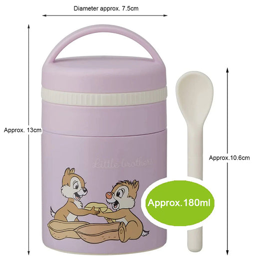 Japan Skater Chipmunks Chip 'n' Dale, Children's Food Jar, Baby Tote Bento Box , Portable Thermos 180ml