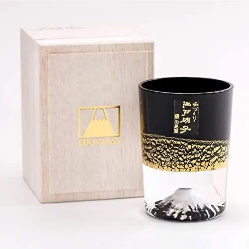 Japan EDO GLASS Gold Leaf Fuji,Creative Mt. Fuji Cold Wine Glasses wooden box TG20-016-1 GK  black