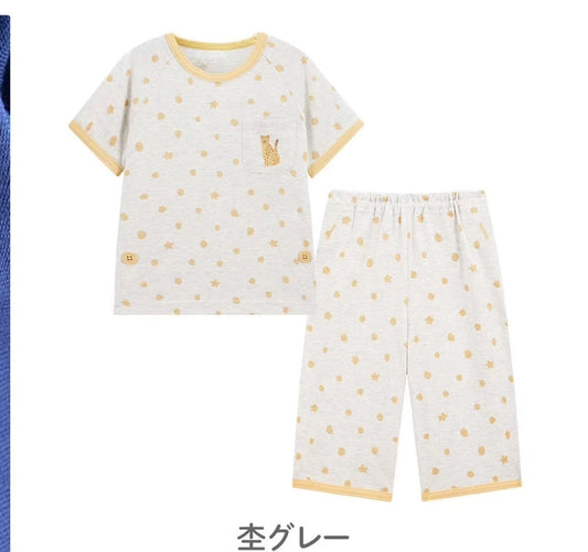 Combi Mini Kids Loungewear Set – Soft Cotton Leopard Print in Light Gray