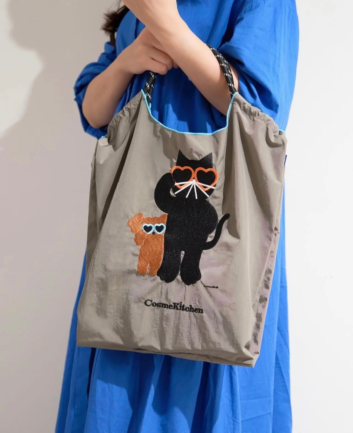 Ball & Chain Japan × Cosme Kitchen Limited Edition Cat Embroidery Eco Tote – Blue/Gray