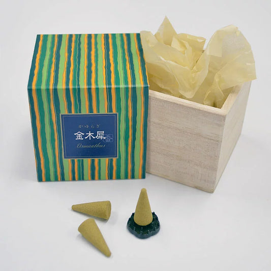 Nippon Kodo Incense Cones – Osmanthus (Kinmokusei) – Incense holder included – Pack of 12