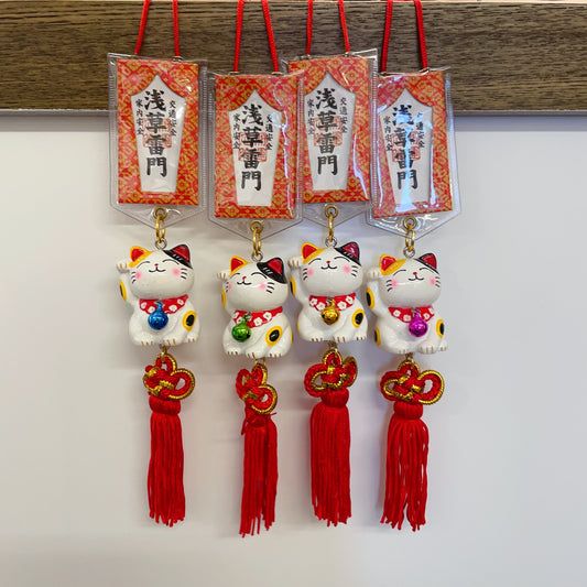 Tokyo Senso-ji Temple Traffic Safety Bell Maneki-neko (Beckoning Cat) Car Hanging Ornament