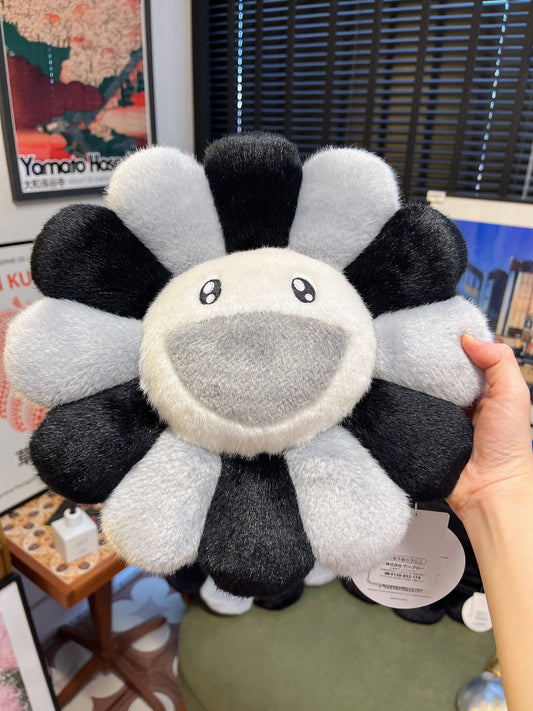 Takashi Murakami Sunflower Cushion – Grey & Black, 30cm