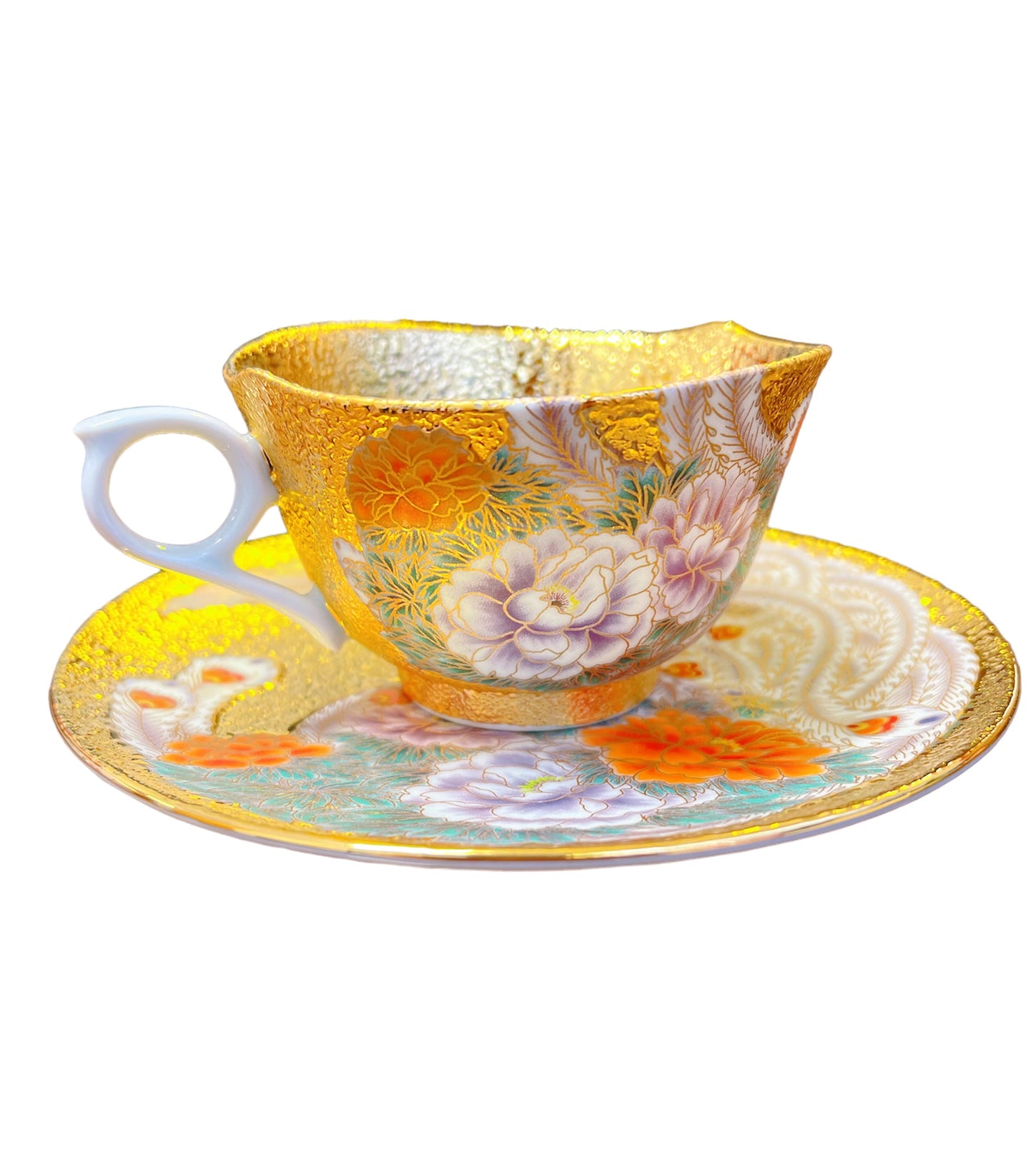 Arita Ware – Eguchi Tendo Hand-Painted Golden Phoenix Coffee & Tea Cup with Saucer (Gift Boxed)