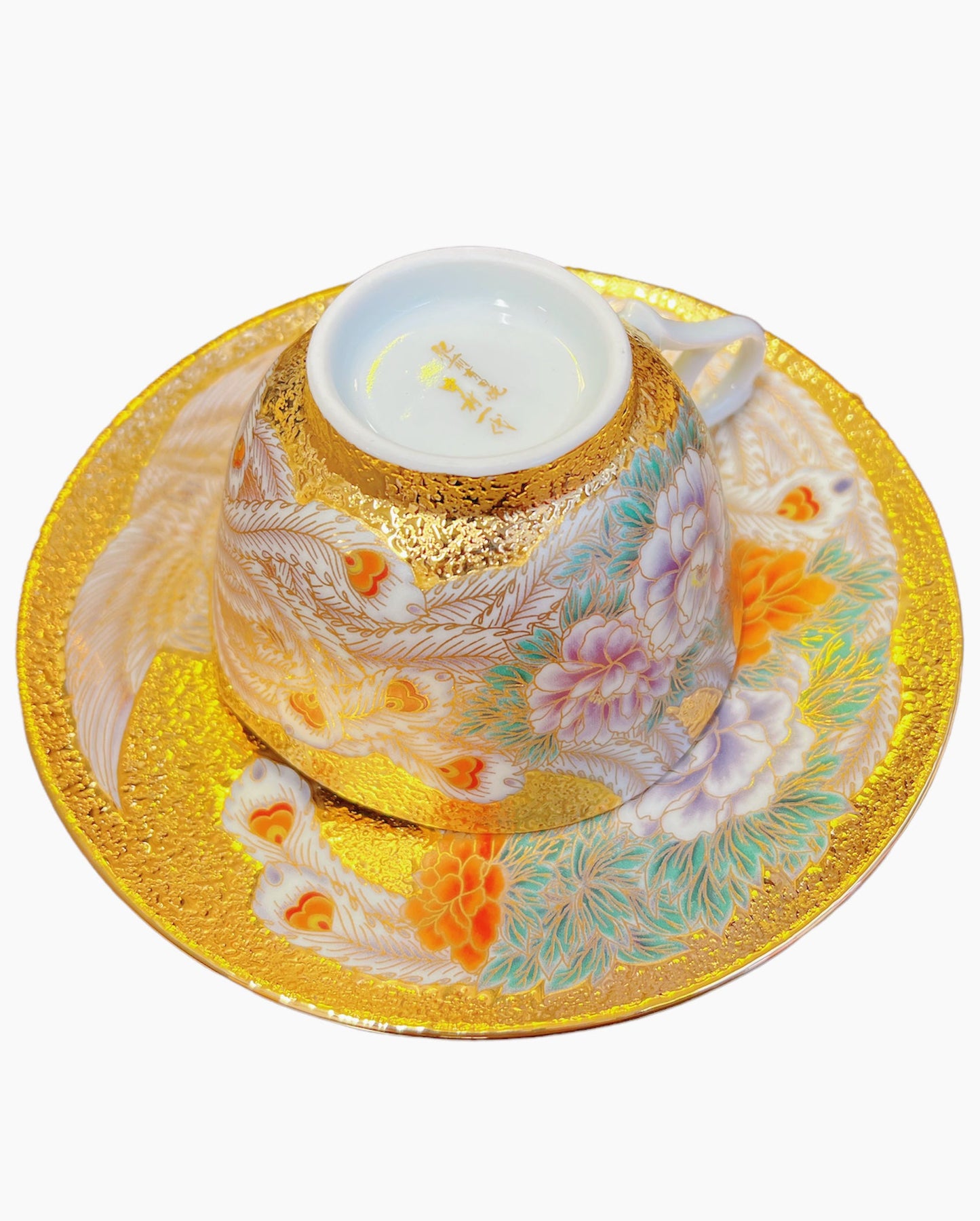 Arita Ware – Eguchi Tendo Hand-Painted Golden Phoenix Coffee & Tea Cup with Saucer (Gift Boxed)