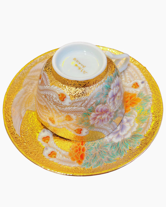 Arita Ware – Eguchi Tendo Hand-Painted Golden Phoenix Coffee & Tea Cup with Saucer (Gift Boxed)