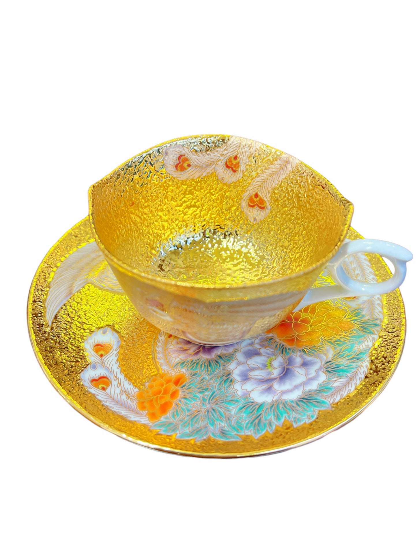 Arita Ware – Eguchi Tendo Hand-Painted Golden Phoenix Coffee & Tea Cup with Saucer (Gift Boxed)