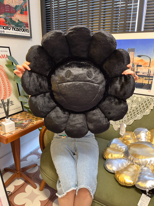 Takashi Murakami Sunflower Flower Cushion – All Black, 60cm