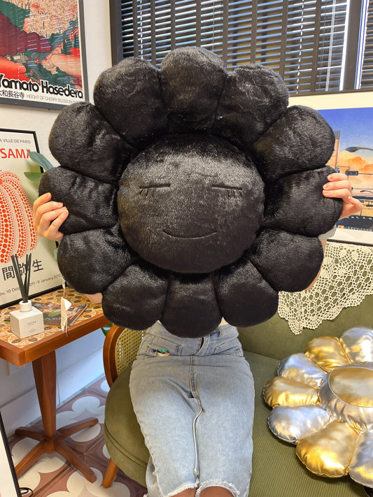 Takashi Murakami Sunflower Flower Cushion – All Black, 60cm