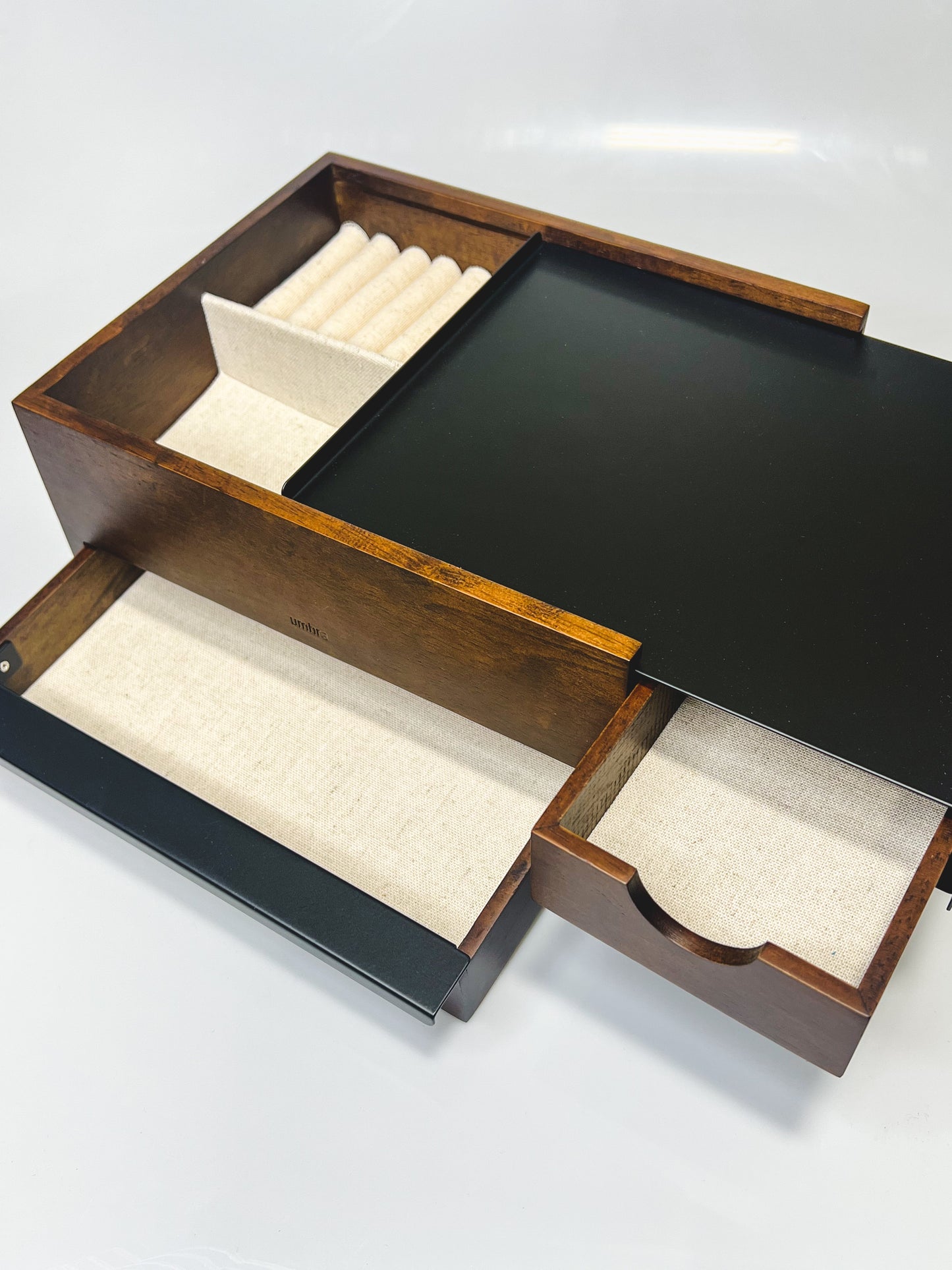 Walnut Wood Jewelry Box with Offset Drawer Design