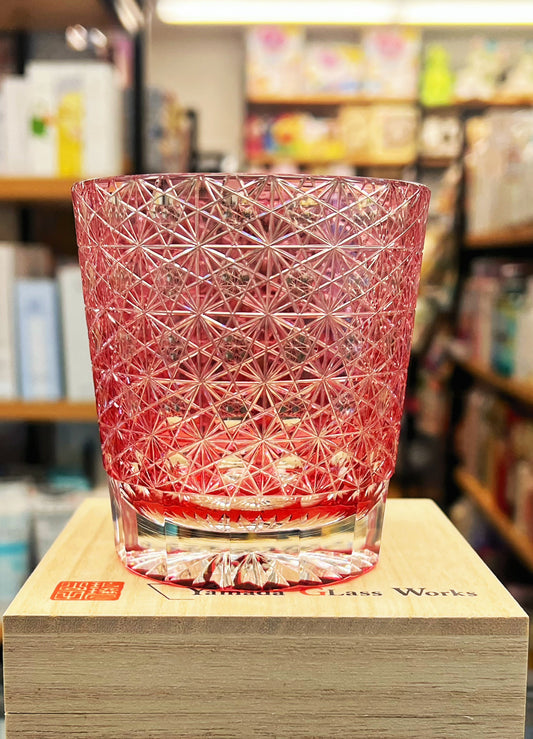Yamada Edo Kiriko “Enishi” Chrysanthemum Pattern Whiskey Glass – Pink