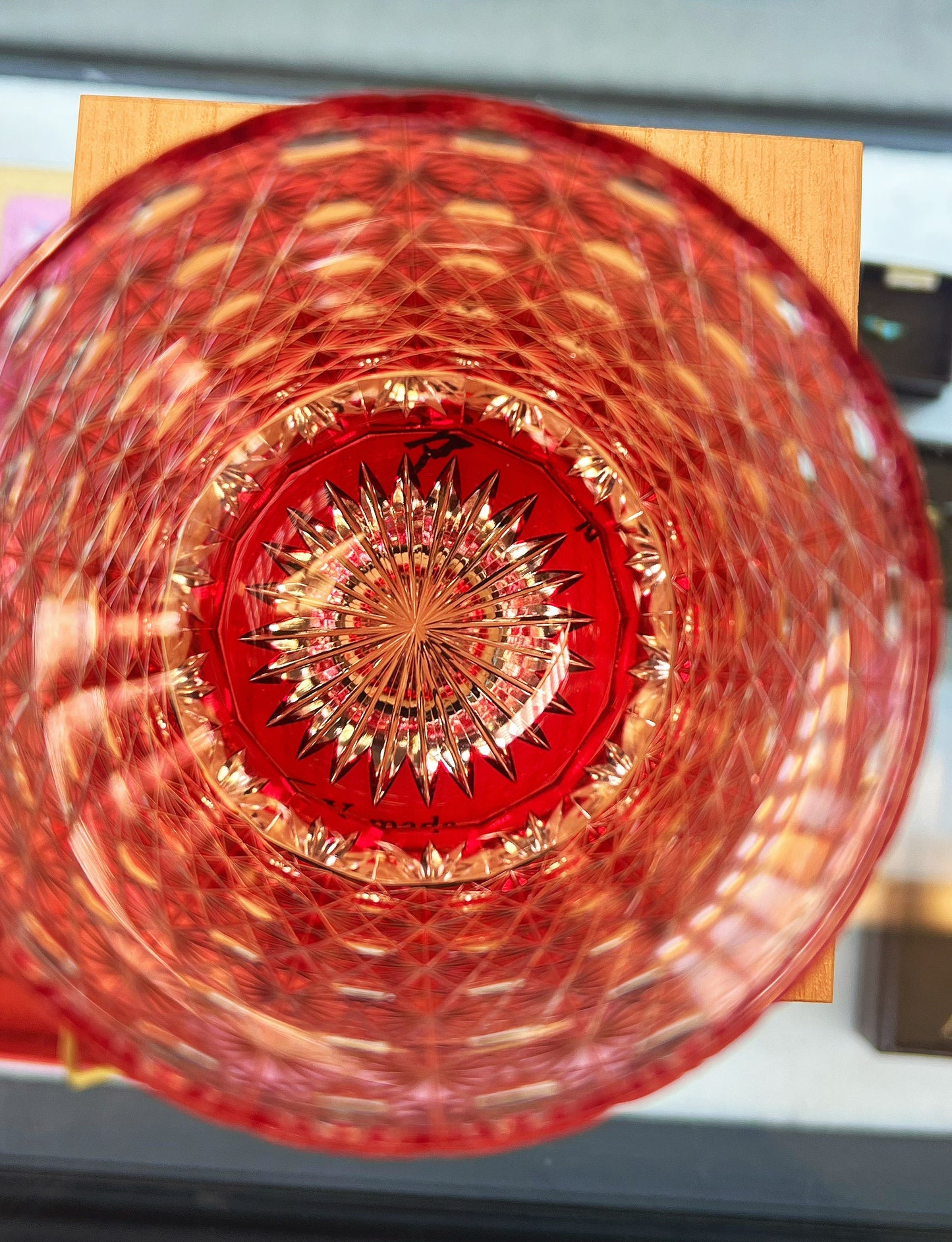 Yamada Edo Kiriko “Enishi” Chrysanthemum Pattern Whiskey Glass – Pink