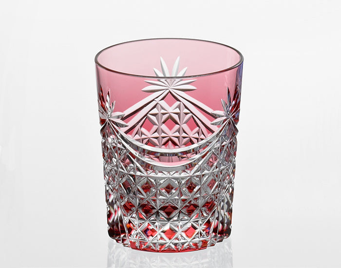 Yamada Edo Kiriko Rock Glass – “Lattice Drapery” Red Cut Glass