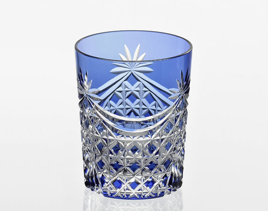 Yamada Edo Kiriko Rock Glass – “Lattice Drapery” Blue Cut Glass