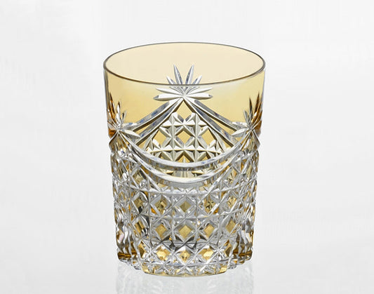 Yamada Edo Kiriko Rock Glass – “Lattice Drapery” Pale Yellow