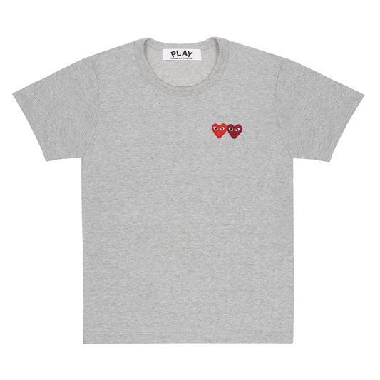 【PLAY Men】 PLAY COMME des GARÇONS T-Shirt With Double Heart (Grey) （The size is small, after washing will also shrink try to buy big Oh!）