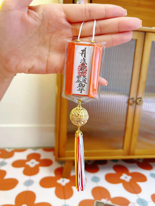 Asakusa Temple Japanese Omamori【No. 9 Traffic Safety (Car Bell) 】Driving Blessing Car Pendant