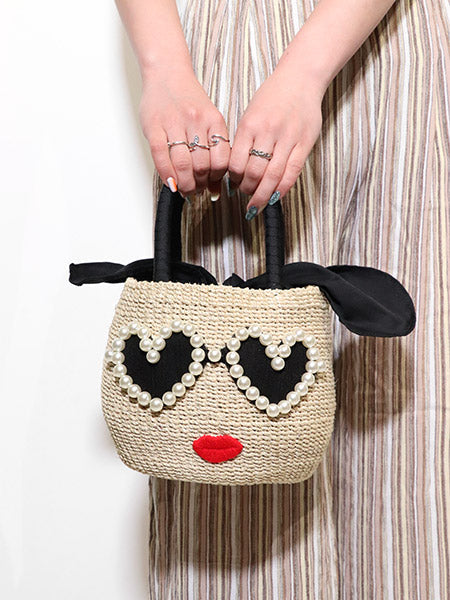 Japan a-jolie Straw Bag Pearl Heart Eyes