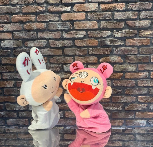 Takashi Murakami Kaikai & Kiki Hand Puppet Plush Set (White & Pink)