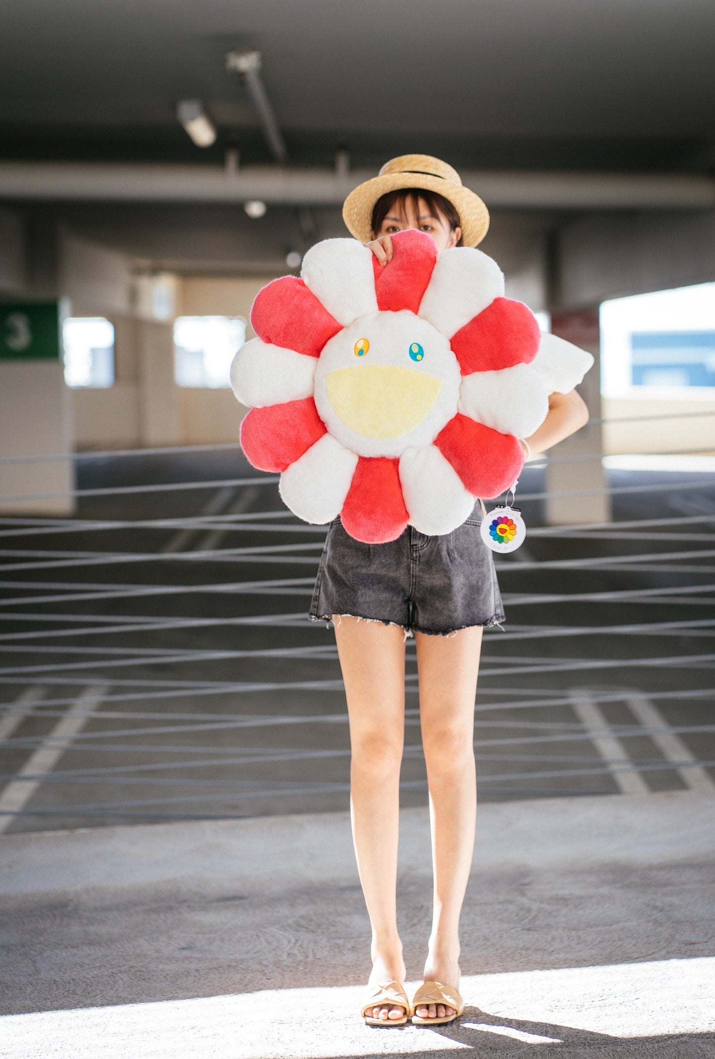 Takashi Murakami Sunflower Pillow 60cm  Pink + White