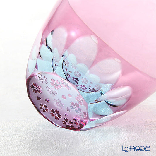 Japanese Edo GLASS-LAB Sand-Cut Sakura Sake Ware