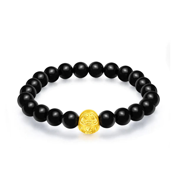Chow Tai Fook Pure Gold Dharma Pendant Obsidian Bracelet [Japan Limited Edition]